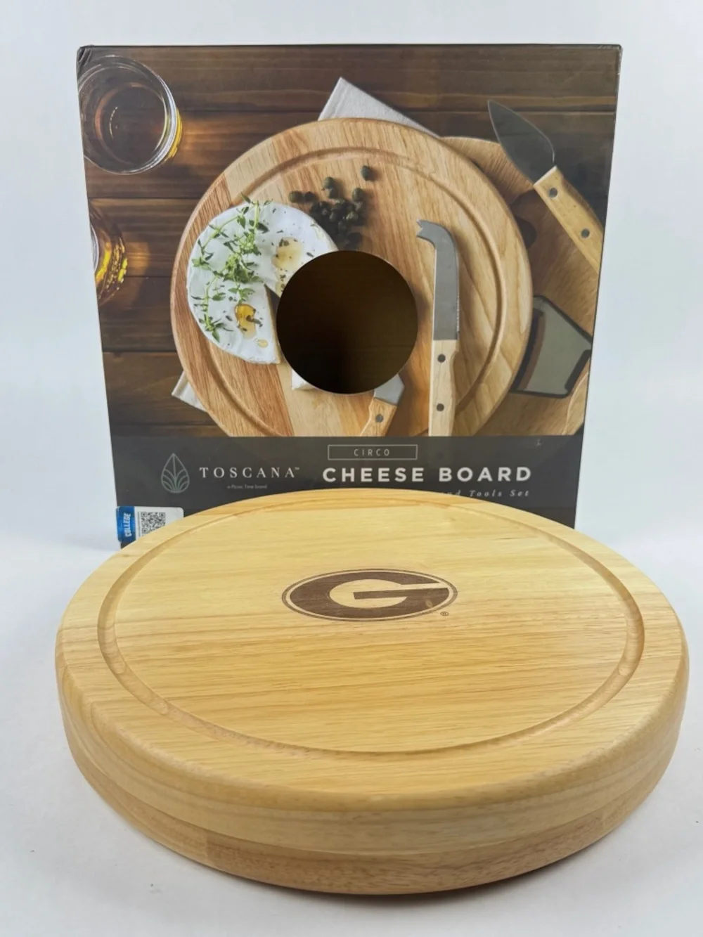 NIB Toscana CIrco UGA Bulldogs 10” Wooden Cheese Board Charcuterie Set w/Tools